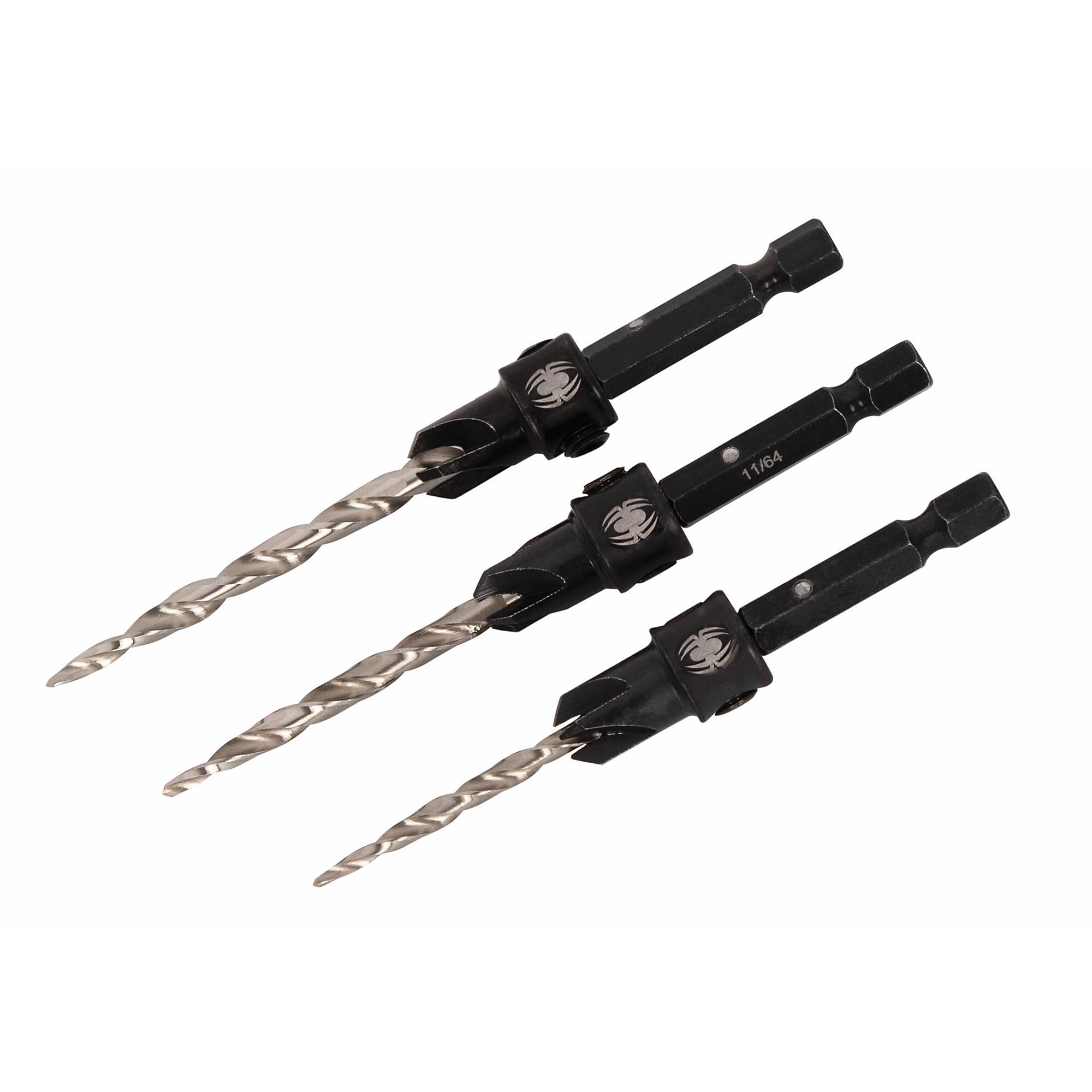 SPYDER 3-Piece HSS Tapered Adjustable Countersink Twist Drill Bit Set (#6, #8, #10) (9/64-Inch, 11/64-Inch, 3/16-Inch) 19169